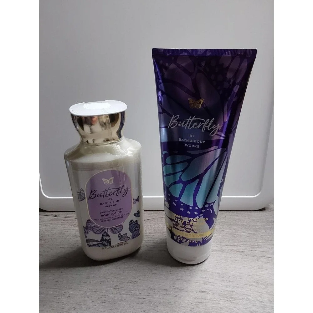 Bath & Body Works Butterfly Body Lotion & Cream Set Raspberry Nectar Iris Petals